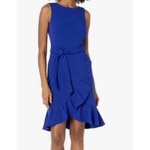 Calvin Klein Royal Blue Ruffle Hem Sheath Faux Wrap Dress Size 8 NWT